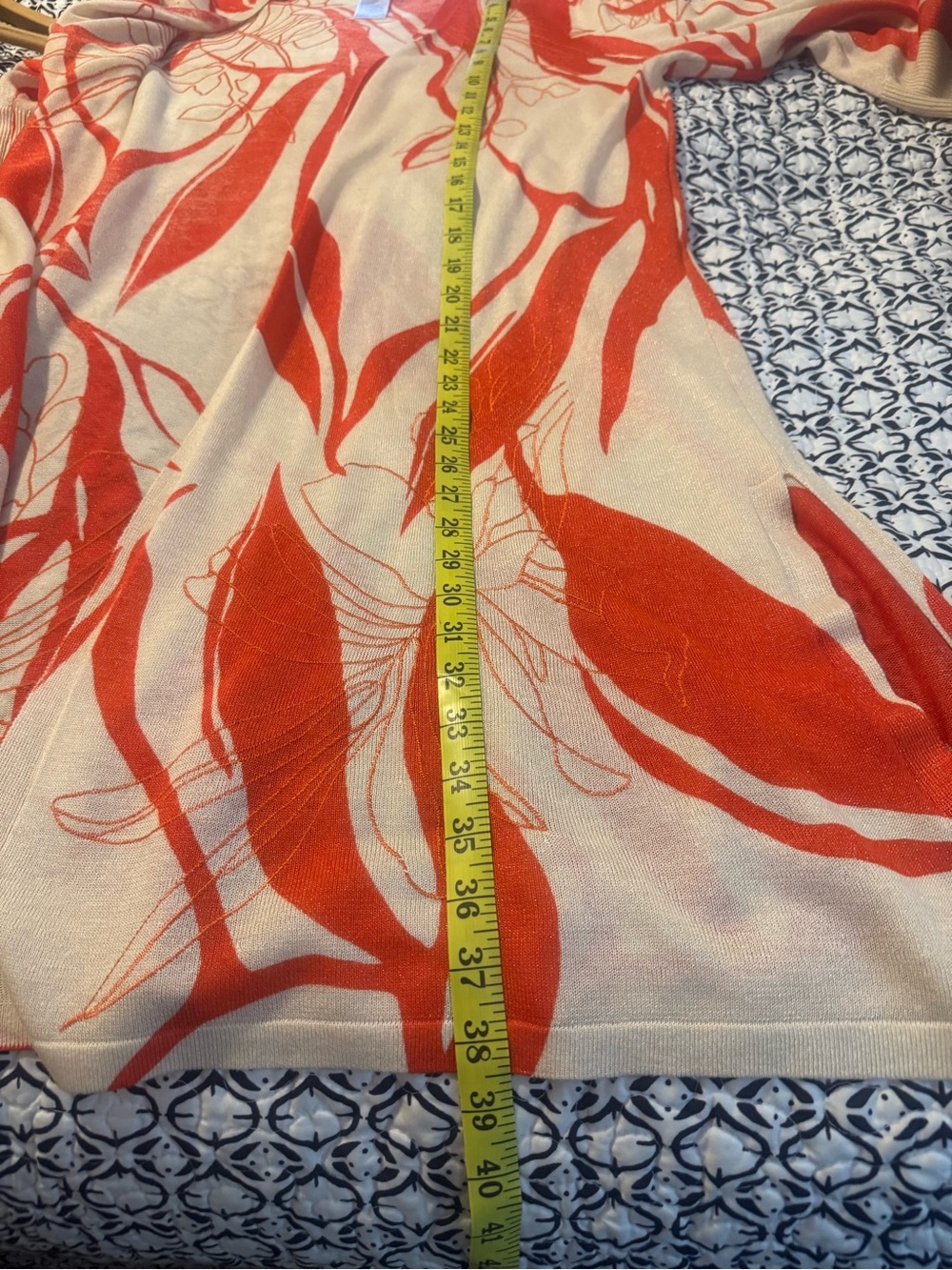 Chico's Open-Front Floral Knit Cardigan in Cream and Orange-Red - Picture 7 of 7
